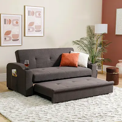 Alejandro Fabric Sofa Bed With 2 Cup Holders-Dark Brown