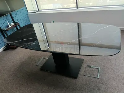 Calligaris Luxury Brand Black Marble-Top Dining Table with Central Pedestal Base