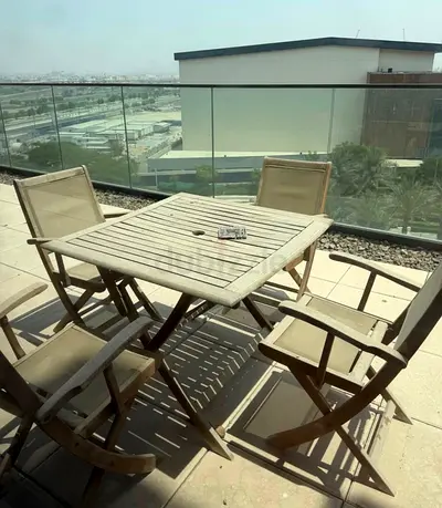 Outdoor Wooden Folding Patio Table with 4 Folding Chairs