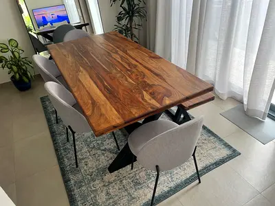 Solid wood dining table with chairs&bench