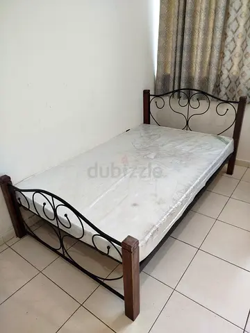 Single Metal & Wood Bed Frame with Mattress - Good Condition