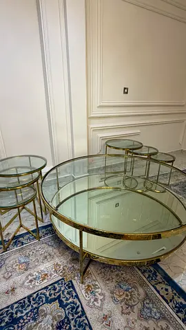 Gold Framed Round Glass Nesting Tables طاولة قهوة زجاج