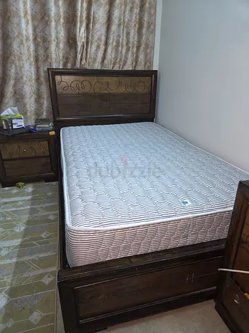 Single bed Wooden with Dresser with Large Mirror and Side Shelves - Good Condition