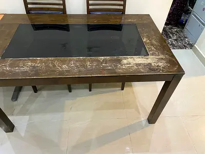 Wooden Dining Table with Glass Inset - 5 Seater