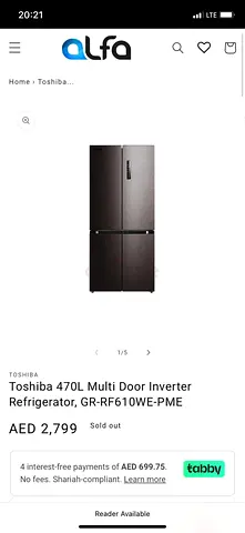 Almost new Toshiba 470L Multi Door Inverter Refrigerator - GR-RF610WE-PME