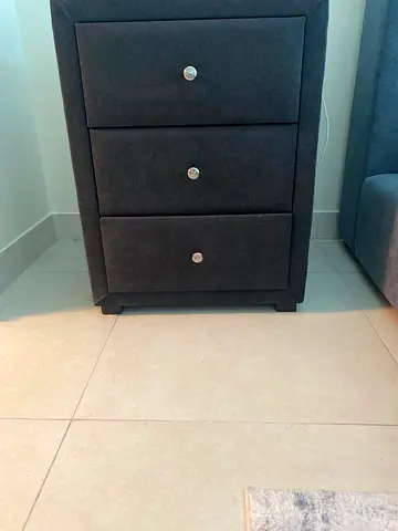 Compact 3-Drawer Upholstered Nightstand in Dark Grey