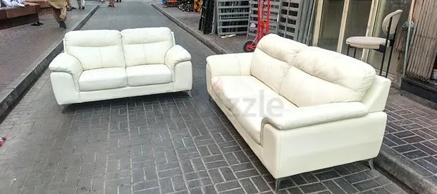 White leather 2-seater and 3-seater sofa set — good condition
