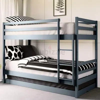 Modern Grey Wooden Bunk Bed with Integrated Ladder
