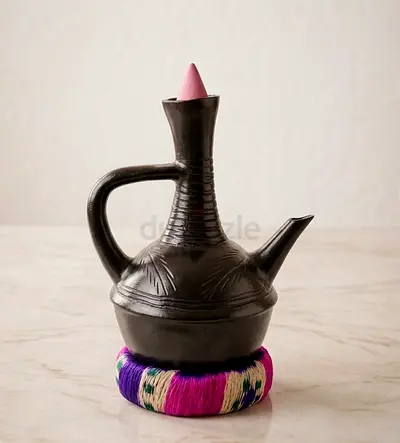Ethiopian Handcrafted Black Ceramic coffee pot for making Ethiopian coffee