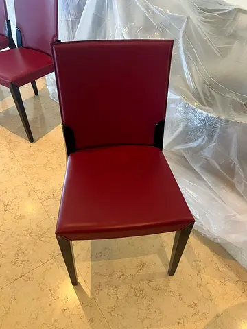 Set of 4 Burgundy Leather Dining Chairs - Good Condition