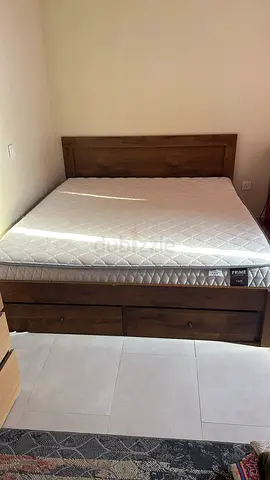 Solid Wood Double Bed with Storage Drawers and Mattress