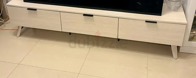 Low Profile TV Cabinet / Entertainment Unit - Light Wood, 3 Drawers