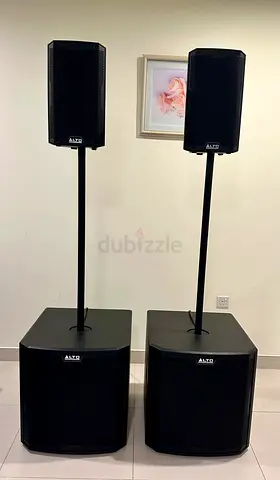 Pair of Alto Professional Speakers with Subwoofers on Stands - Good Condition