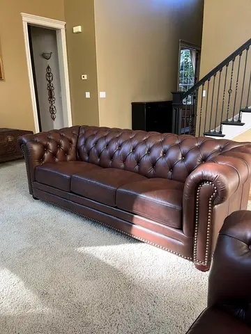 Classic Brown Leather Chesterfield 3-Seater Sofa
