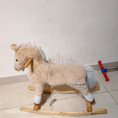 Plush Wooden Rocking Horse Toy - Beige, Used