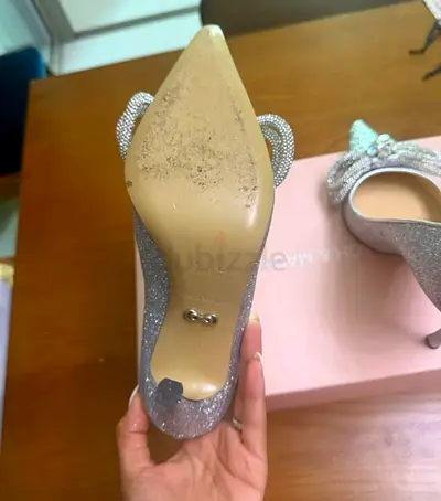 Silver Mach & Mach glittered women's high heel pumps with bow detail - worn only once for my wedding