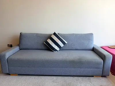 Grey 3-seater Sofa Bed in Good Condition with 2 Nos. medicated mattress and Carpet