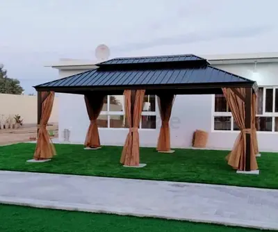 6x3.65meter Outdoor Metal Gazebo with Curtains - Good Condition