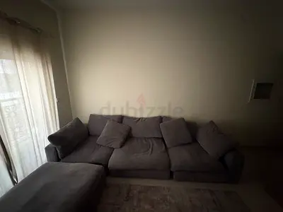 3-seater grey fabric sofa with chaise, good condition, cloud feather couch, pan home