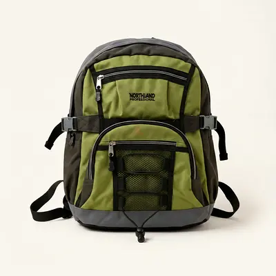 Northland Professional Backpack, Green And Grey, Mesh Front Pocket