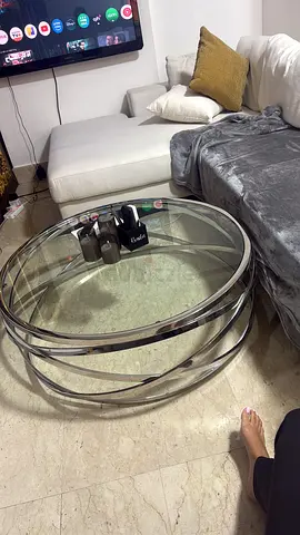 Round Glass Coffee Table with Chrome Rings - Modern Design