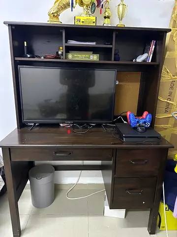 Wooden Study Desk with Shelves and Drawers