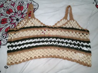 Hand-crocheted striped summer crop top, size M