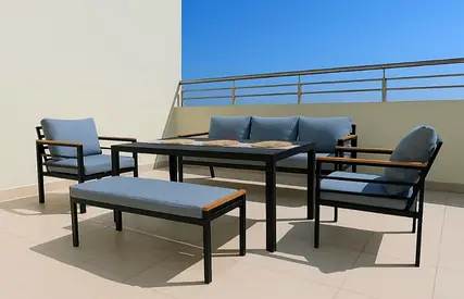 Outdoor 6-piece Patio Dining Set with Cushioned Sofa, Chairs & Bench
