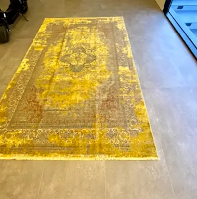 Persian-style vintage fluorescent yellow (commissioned) silk patterned carpet - excellent condition