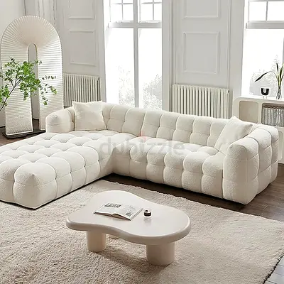 Free Delivery- Brand New Cream tufted L-shaped modular sofa - 3-seater with chaise