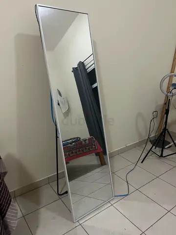 Full-Length Free-Standing Mirror with White Frame — Good Condition