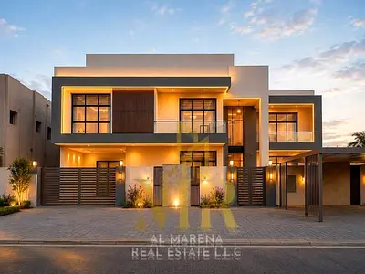 Luxury villa on a 5,000 sq ft plot with a 6,705 sq ft built-up area. Two floors plus a roof terrace. Seven master bedrooms with elevator, electricity,
