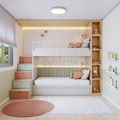 Modern Children's Bunk Bed with Storage Stairs and Shelves - Like New