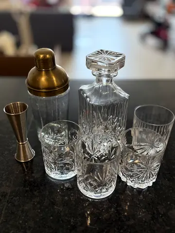 Glass Decanter Set with Cocktail Shaker and Glasses