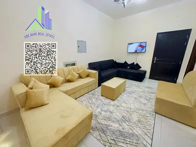 Cleanly furnished 1-bedroom apartment in Al Rawda 2, featuring 2 bathrooms, balcony and central AC, behind Al Rawda Bridge, near Al Abayat signal, wit