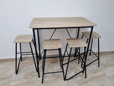 Wood Top Bar Table with 4 Matching Stools - Light Oak Finish