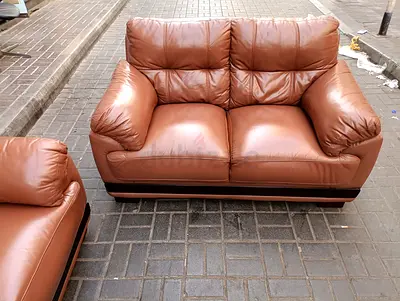 Brown Leather 2+1 Seater Sofa - Comfortable, Good Condition