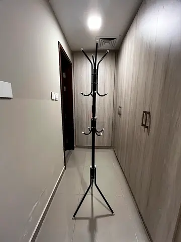 Tall Black Metal Coat Stand with Multiple Hooks - Good Condition