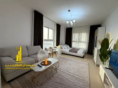 A golden opportunity! Luxurious, fully furnished studio apartment for monthly rent in Al Yasmin Towers, Al Jurf 2 (first occupancy) – Ajman ✨