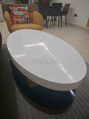 Modern Oval White Coffee Table with Black Baseheavy duty 80kg