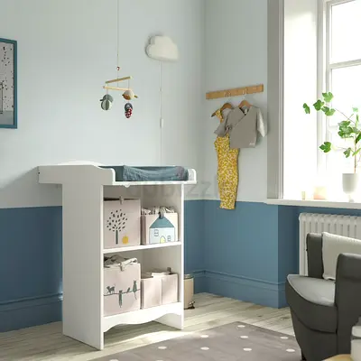 White Baby Changing Table with Open Shelves