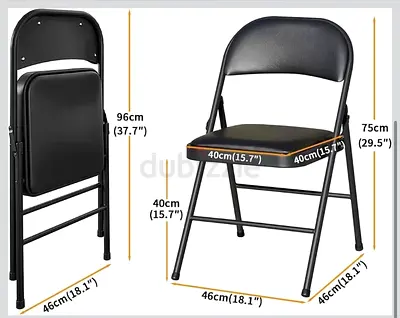 Set of 2 Black Metal Folding Chairs with Padded Seat and Back