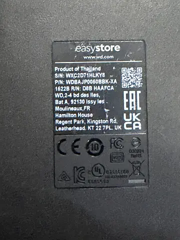 Western Digital easystore External Hard Drive (label shown)