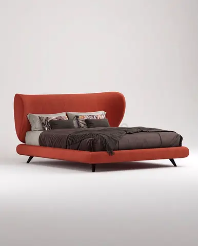 Modern Curved Upholstered Bed Frame - Queen