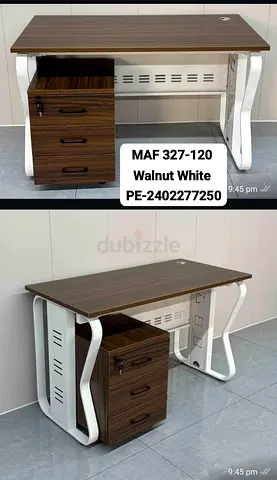 Walnut & White Office Desk with Lockable Drawer Unit (MAF 327-120)