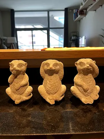 Set of 3 Stone Meerkat Statues - Hear/Speak/See No Evil