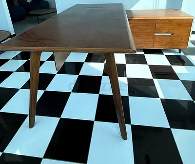 Mid-century Modern Walnut Desk with Attached Drawer Unit