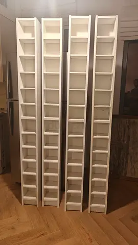 Set of 4 Tall Narrow White Shelving Units / CD / Books storage (IKEA style, Billy model)