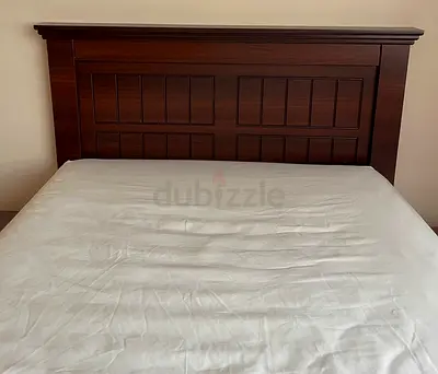 Solid Wood Bed with mattress and side tables included - Dark Brown