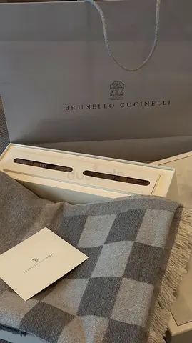 Brunello Cucinelli Grey Check Cashmere Scarf - Excellent Condition
